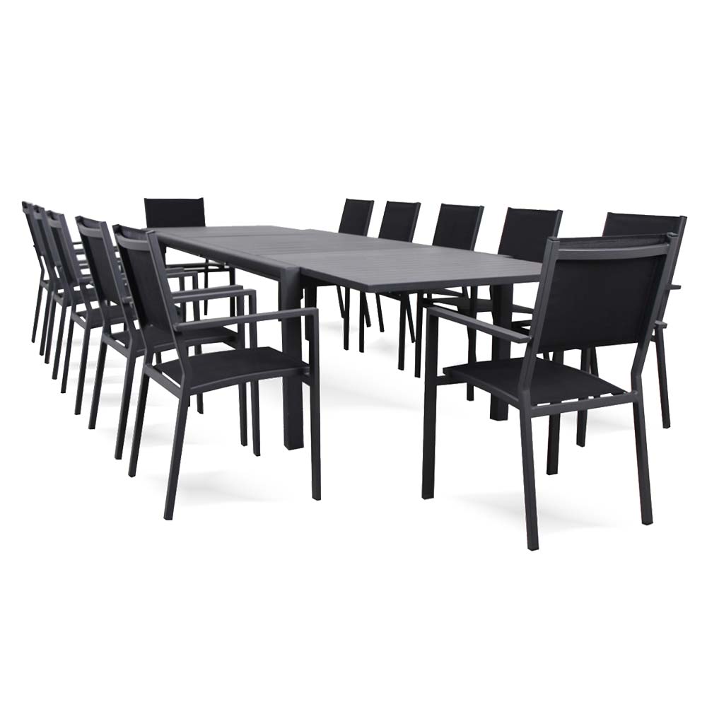 Set comedor extensible de exterior 12P de aluminio gris