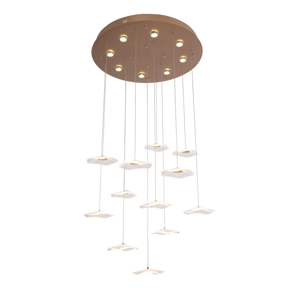 LAMPARA COLGANTE LOTUS DE METAL DORADO Y ACRÍLICO 36W 3000K 8L GU10 80X150 CM