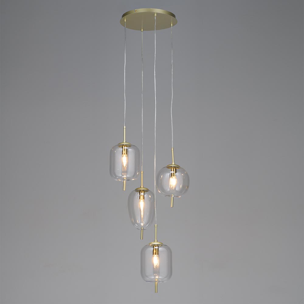 Lampara colgante 4xE14 Kaori gold tulipas clear