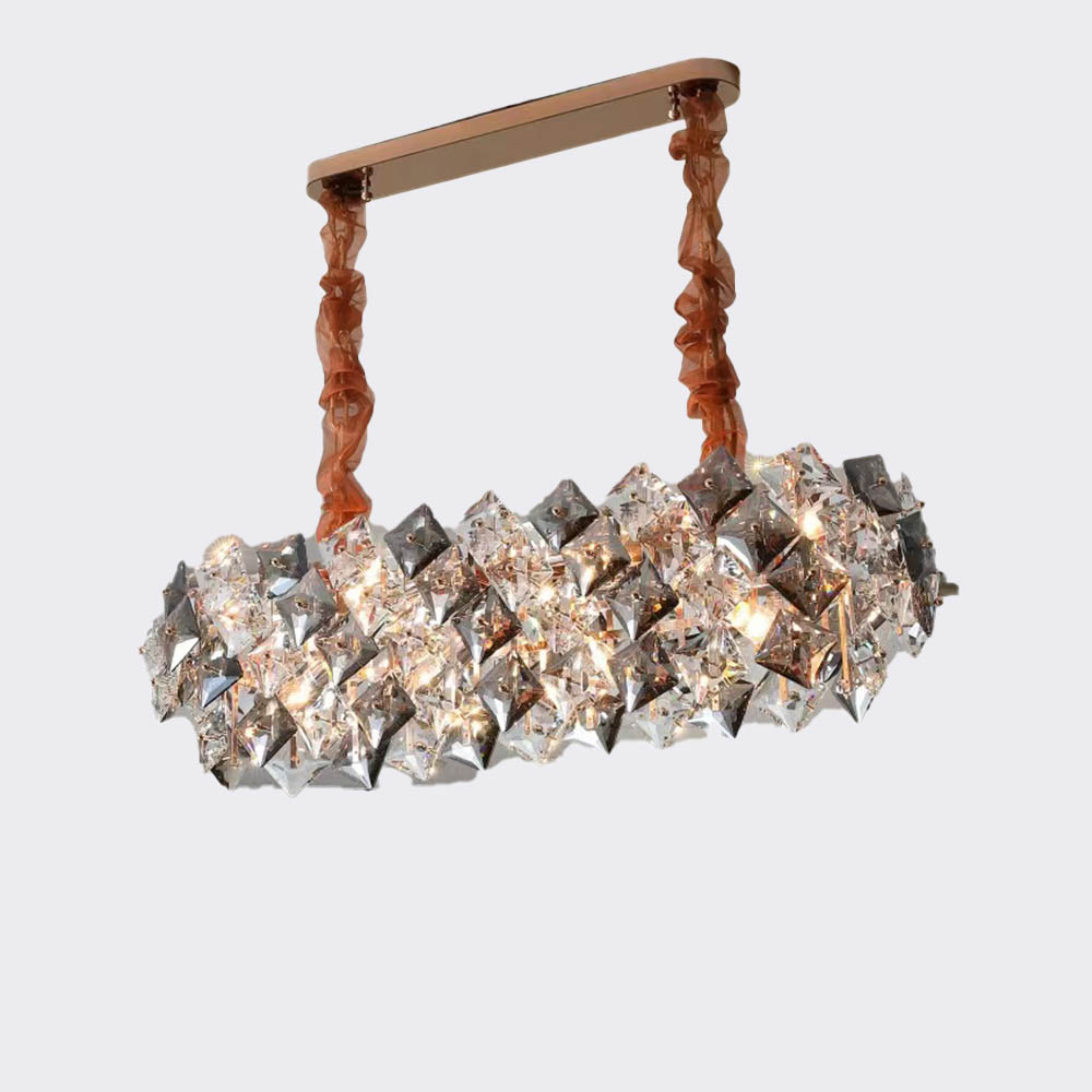 LAMPARA COLGANTE OLGA RECTANGULAR CRISTAL SMOKE/CLEAR METAL DORADO 8L E14 90X30X20 CM