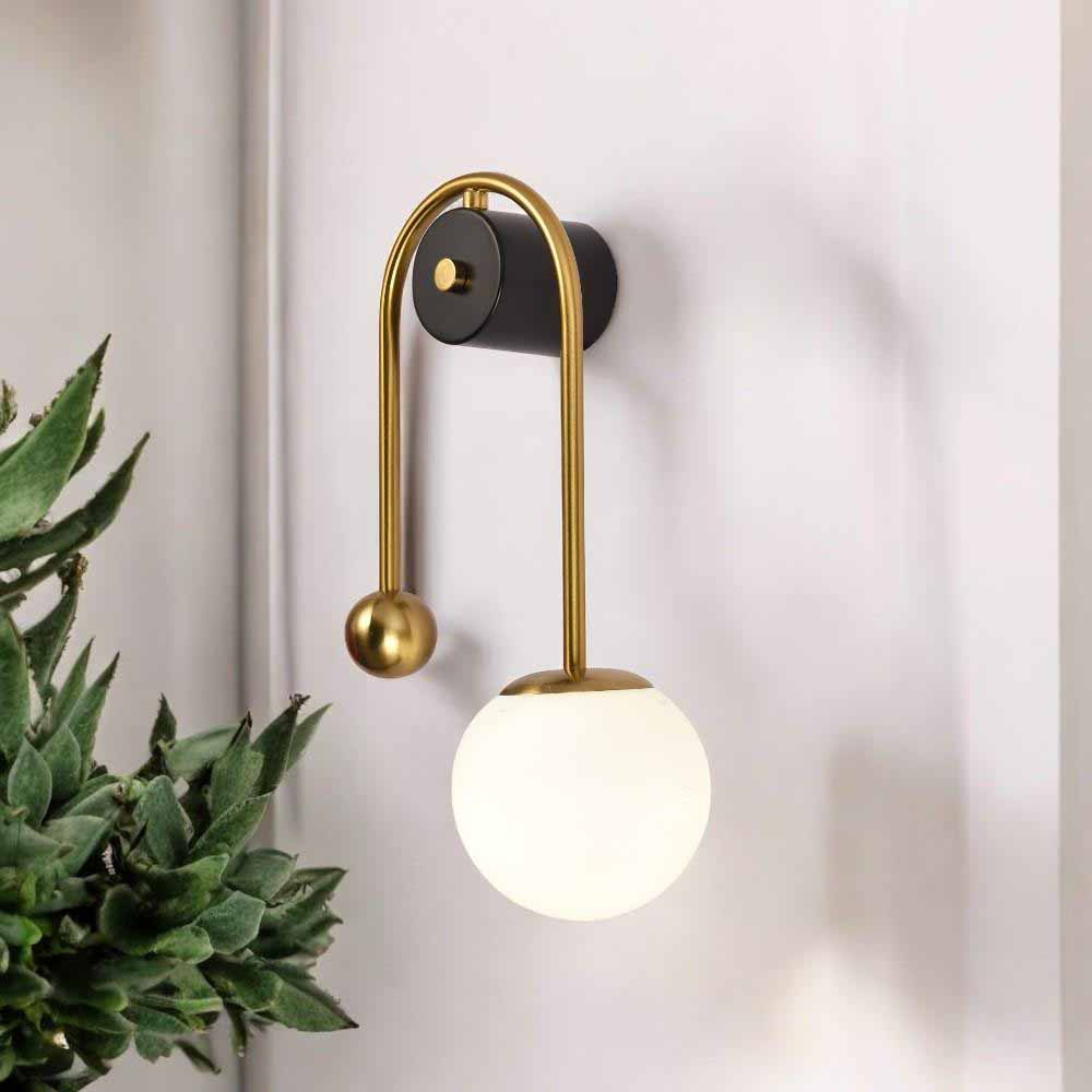 Lámpara de pared E27 Archy con tulipa de vidrio blanco