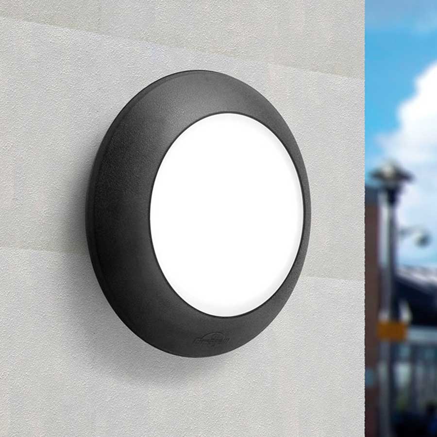 PLAFON TECHO/PARED BERTINA 20CM NEGRO DIFUSOR OPAL PARA FOCO LED GX53 IP66 FUMAGALLI