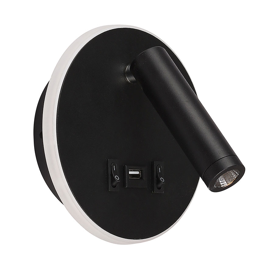 Lámpara LED Lumo black con luz cálida, USB e interruptor