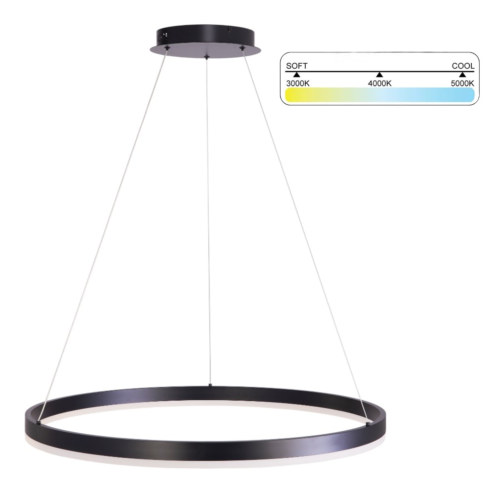 LÁMPARA COLGANTE ARO LED NEGRO DE ALUMINIO 3TON 3000K/4000K/6000K 36W 80X150 CM