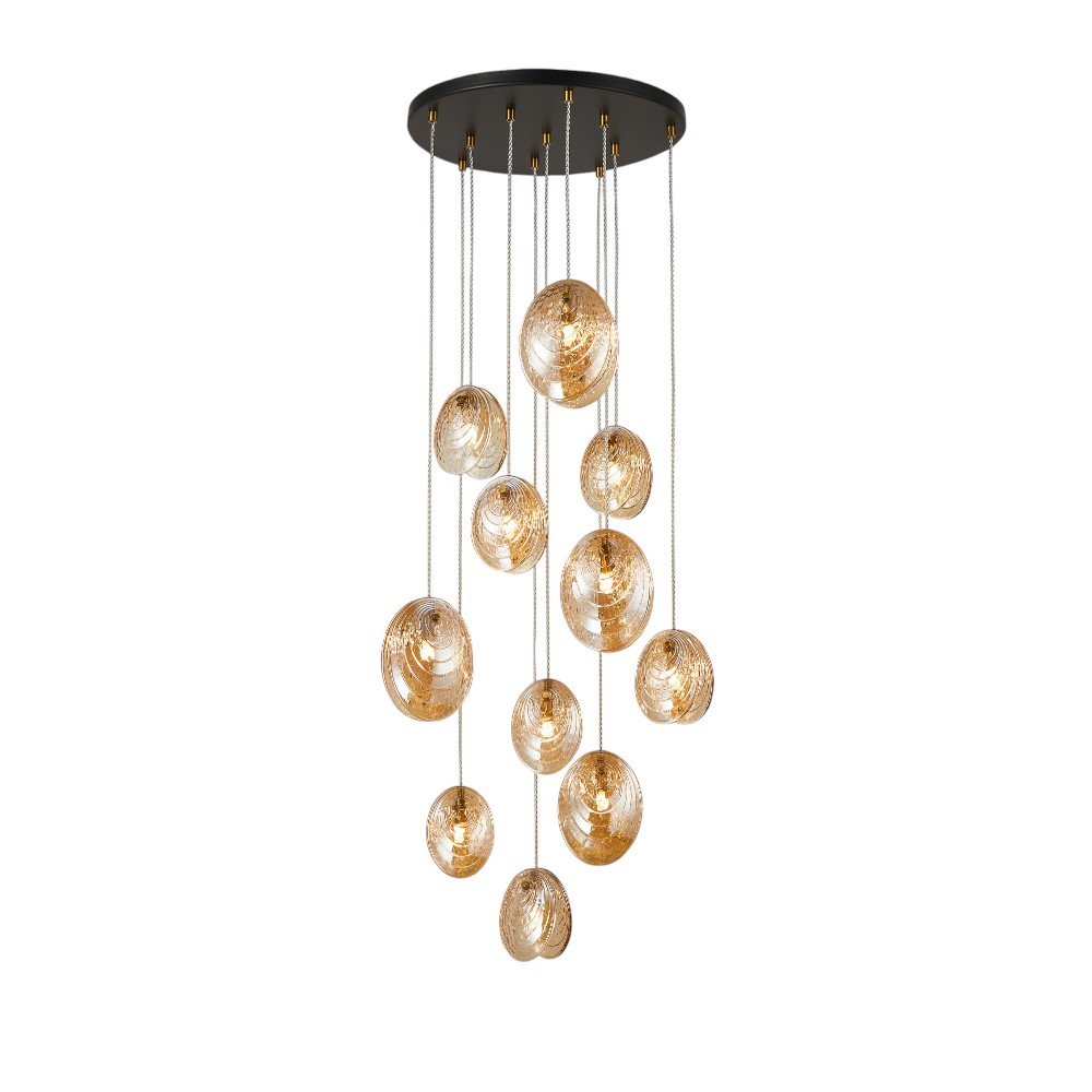 Lámpara colgante 11xG9 Scallops brass tulipas vidrio ambar